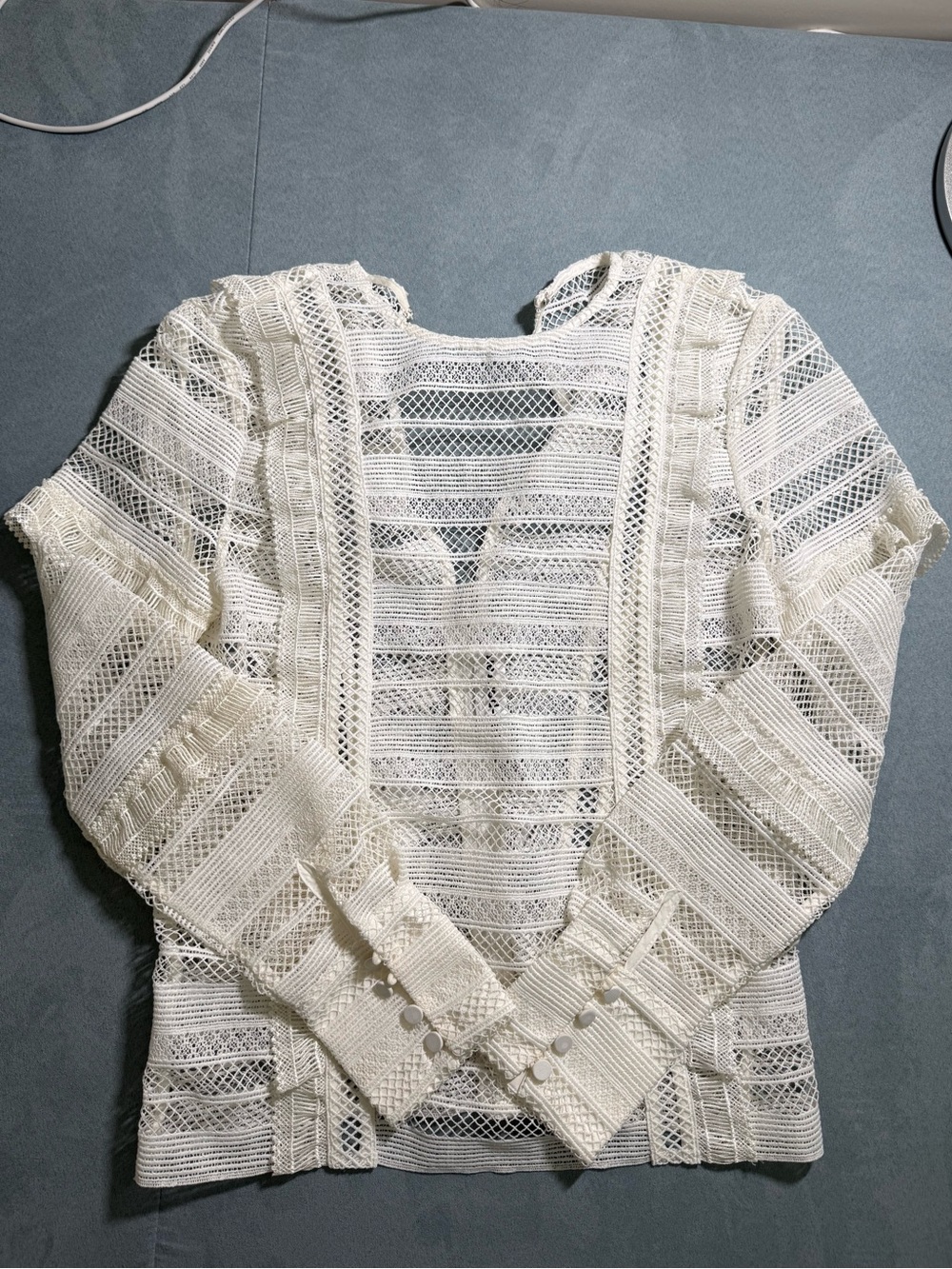 SELF-PORTRAIT White Striped grid guipure-lace top Size US 2